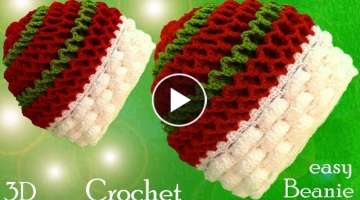 Gorro a Crochet en puntos 3D Marshmallow y panal o nido de abeja tejido