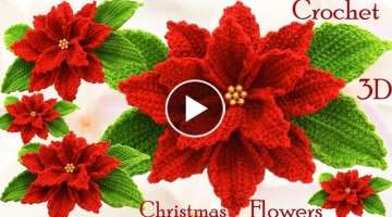 Como hacer flores Nochebuena a Crochet en punto 3D tejido tallermanualperu