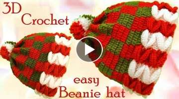 Gorro a Crochet en punto 3D dulces de Navidad 
