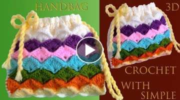Bolso a Crochet Punto 3D abanicos marshmallow arcoíris
