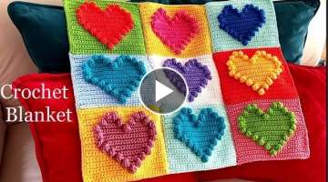 Manta a Crochet Fácil de hacer tejido de punto de corazones