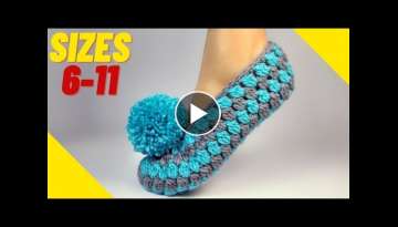 Candy Pompom Crochet Slippers
