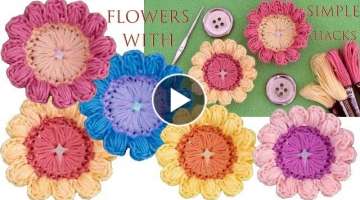 Como hacer flores a Crochet punto 3D con botones 