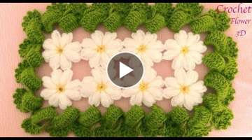Flor Margarita 3D tejidas a Crochet con hojas para cobijitas caminos 