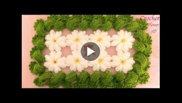 Flor Margarita 3D tejidas a Crochet con hojas para cobijitas caminos 