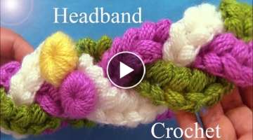 Diadema tejida de tres trenzas en punto puff de colores con gancho Crochet